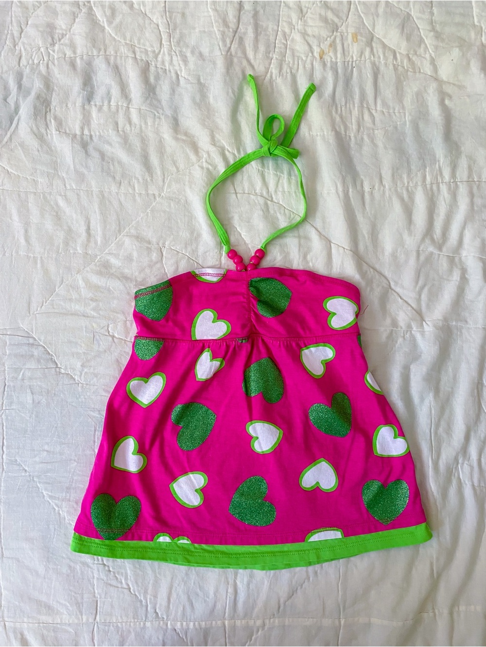 Justice Y2K Girls Hot Pink & Lime Green Heart Halter Bandeau Top